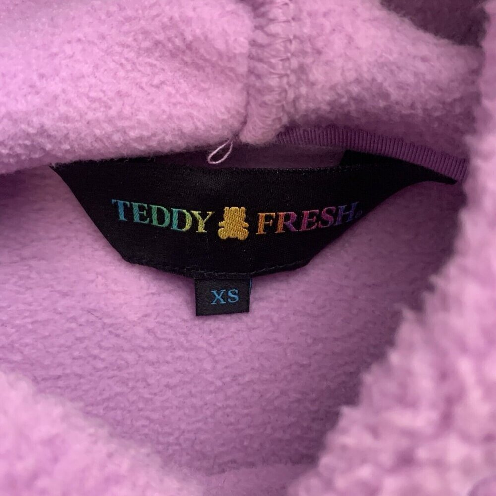 Teddy Fresh Hoodie Womens XS Pink Caterpillar Polar Fleece Pullover Sweatshirt - Picture 7 of 11